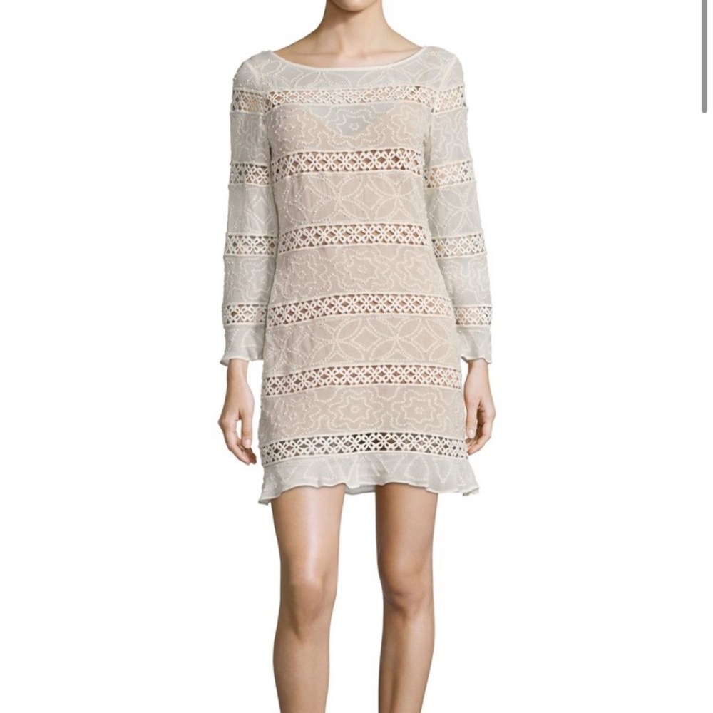 NWT white beaded lining flounce shift dress